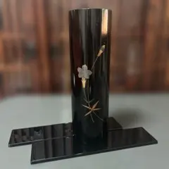 美品】会津塗 花瓶 漆器 蒔絵 金彩 黒塗り 一輪挿し 伝統工芸品 高級