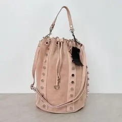 Diesel Black Gold Studs Pink Suede Bag