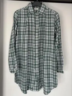 Coen 緑と白のチェック柄長袖シャツ