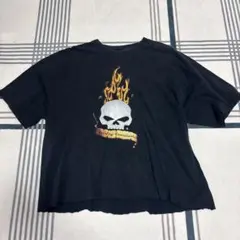 y2k短丈古着Harley-Davidson スカル ファイヤー Tシャツのサムネイル
