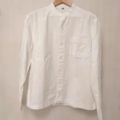 無印良品　ホワイト ノーカラー 長袖シャツ Mサイズ