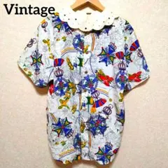 vintage 天体図 星座柄 半袖シャツ ゴールドボタンのサムネイル
