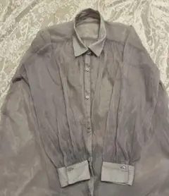 GUシアーロングシャツ　ワンピースブラウス羽織りラベンダー紫淡いピンク　前開き