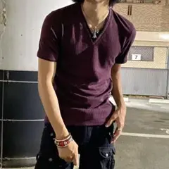 00s Y2K Nicole VネックTシャツ レイヤードデザイン ボルドーのサムネイル