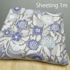 北欧調デフォルメ花柄シーチング生地1m★グレー×ブルーKOKKA日本製はぎれ布