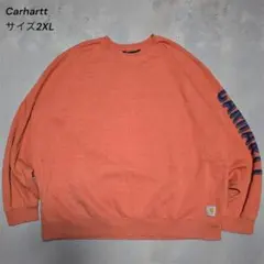 【希少色】カーハート 袖ロゴ スウェット 2XL 淡いオレンジ ゆるだぼ