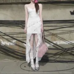 【最終値下げ！2/3まで】レースワンピース ロング ホワイト 白 花柄