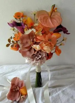 【専用】No.2645 クラッチブーケ　テラコッタカラー韓国風ブーケ　テラコッタ