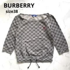 バーバリー　七分袖カットソー　Ｍ　グレー系　ノバチェック　ホースロゴ　ポケット