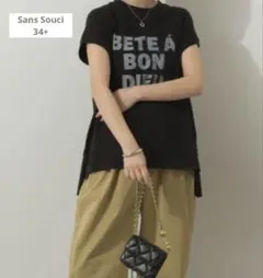 新品　Sans Souci 34+コットンベア天竺フレンチスリーブロゴTシャツ