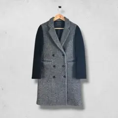 ダブルブレスト 異素材切替 袖 ダブル チェスターコート F 綺麗めカジュアルのサムネイル