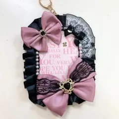 硬質ケース　デコ　リボン　ピンク　黒　A7トレカケース　ハンドメイド