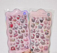 2枚セット　可愛いキティー　ボンボンドロップシール　ぷっくりシール　シール交換
