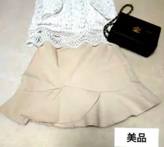 【美品】ベージュ フレアミニスカート 裏地つき Sサイズ
