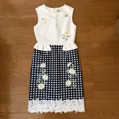 チェスティ　0サイズ　花柄刺繍 ギンガムチェック ノースリーブワンピース