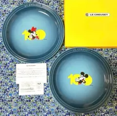 ルクルーゼ プレート ペア　19cm ディズニー 100周年 マリーンブルー