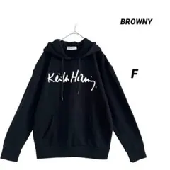 美品 BROWNY パーカー 黒 F キースヘリング バックプリント ハートのサムネイル