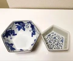 ［橘吉青いぶどう模様 六角形陶器ボウルセット］原箱付！送料無料！