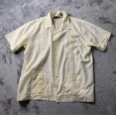 ビンテージ　キューバシャツ　ベージュ　黄色　XLサイズ　ビッグシルエット