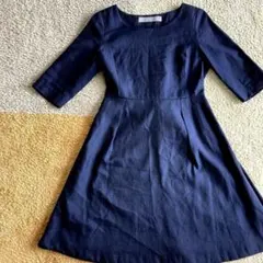 BEAUTY&YOUTH ネイビー ひざ丈ワンピース 七分丈