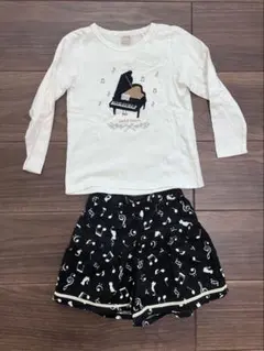 プティマイン ピアノTシャツ 白 エニィファム 音符総柄キュロット 黒 110