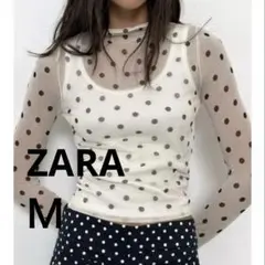 ZARA セミシースルードットプリントニットトップス M - メルカリ