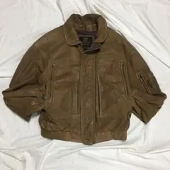 【個性派古着】革ジャン　本革　ボンバージャケット　ファスナー　短丈　キャメル　S
