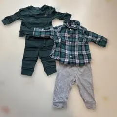 babyGAPベビー服セット グリーンチェック×グリーンボーダー