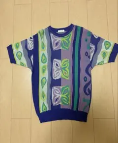 90s LANCEL 総柄ニット サマーニット メンズM レトロ デザインニット