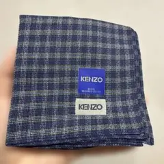 KENZO チェック柄 ハンカチ 綿100% ネイビー系