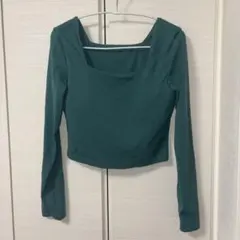 M サイズ✨ダークグリーン　スクエアネック 長袖 ヨガウェア