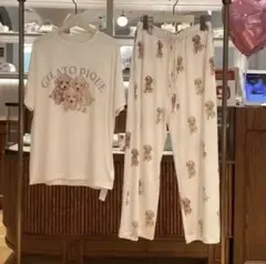 ジェラートピケ　トイプードルワンポイントTシャツ&ロングパンツ　上下セット