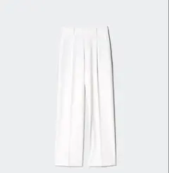 H*リ様 UNIQLOタックワイドパンツ　白　丈長め