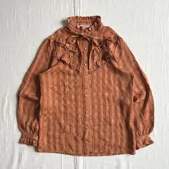 90s　vintage　ボウタイ　L/S レースフリルシャツ　立ち襟　バレエコア