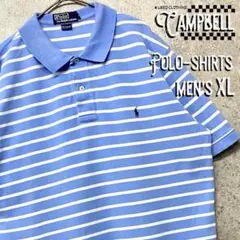 【レアXL☆US輸入90s】ポロラルフローレン ボーダーポロシャツ ブルー