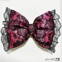 ♡盛り髪リボン♡ 濃ピンク色　ひらひらレース　体育祭・スクバ・推し活