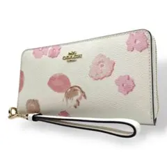【未使用保管品】 コーチ　m4 ラウンドファスナー　長財布　花　フローラル　白