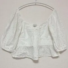 a new day 【M】 刺繍 ブラウス オフショルダー ショート丈 白