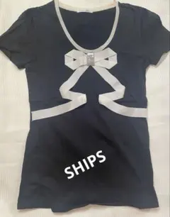 ships半袖 Tシャツ リボン ビジュー ブラック Sのサムネイル