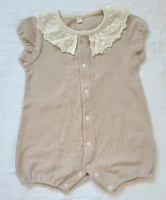 80 ロンパース レース襟 ベージュ