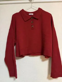 INGNI 赤 ポロカラー クロップドニット