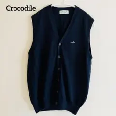 クロコダイル　ウールブレンド　ロゴ刺繍入り　前開き　ニットベスト　Lサイズのサムネイル