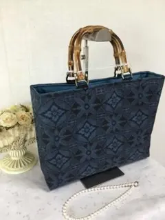 【ハンドメイド】 大島紬 着物リメイク　ハンド バッグ2点セット #B312 ハンドメイド 着物リメイク トートバッグ 小さめ 9 大島紬