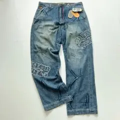 Z69【W36】【美品】超極太アカデミクス ペイント加工 バギーデニムパンツ AKADEMIKS アカデミクス バギーデニム 極太 w36 ストリート b系