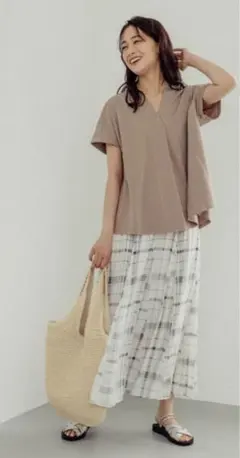 グローバルワークモカVネック ノースリーブ チュニック M