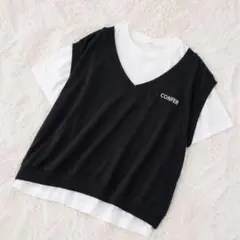 コルザ　レイヤード風Tシャツ　半袖　コットン100%　 カジュアル　ホワイト　Mのサムネイル