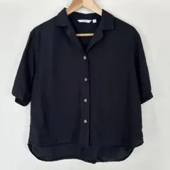 UNIQLO オープンカラーシャツ ブラック M レーヨン 麻 ボタン 半袖のサムネイル