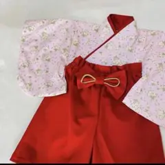 【SALE】ベビー袴　ベビー着物　ピンク　白花束　赤えんじ　60 70 80