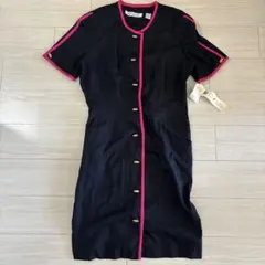 MSCHAUSチャイナ風タイトワンピース金ボタンねじれピンク×ブラックレトロ古着