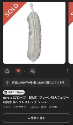 最終限定　goro's ゴローズ　プレーン特大フェザー 右向き